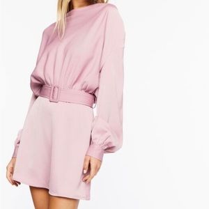 SATIN BELTED MINI DRESS